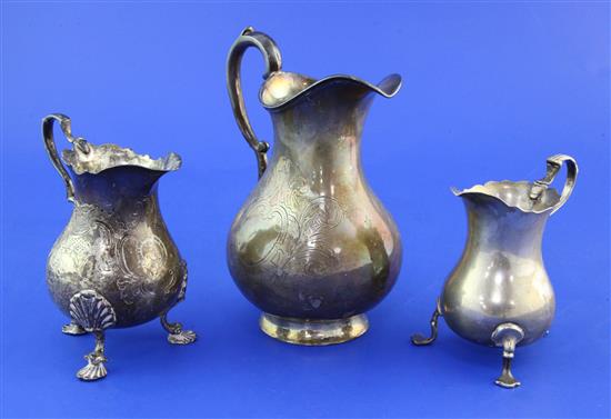 Three Victorian silver baluster cream jugs, 13.5 oz.